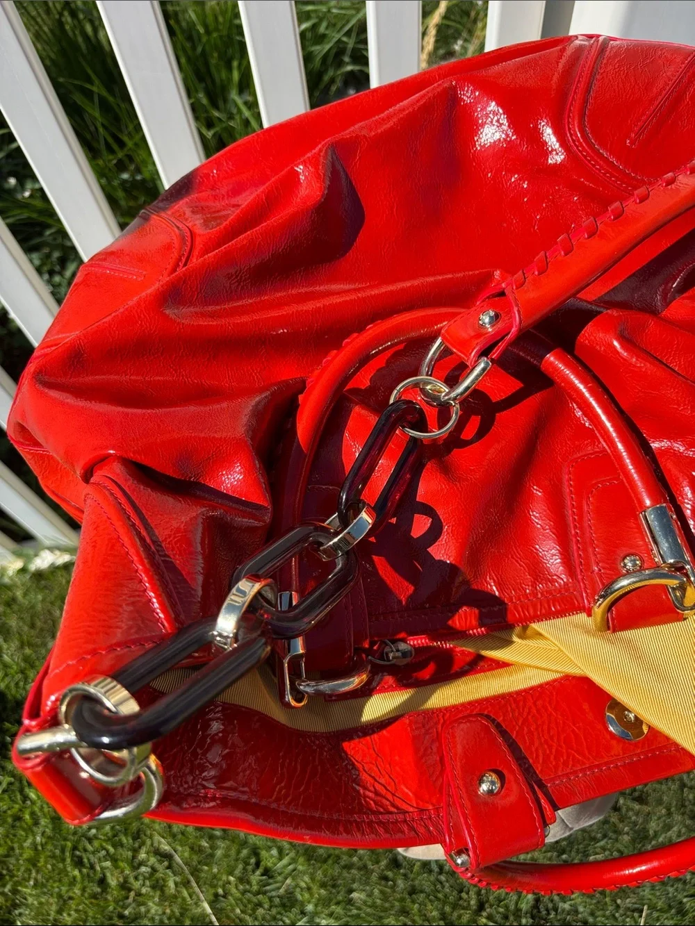 Bally Made in Switzerland Tomato Red Patented Leather Large Handbag, Gorgeous